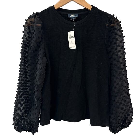 Anthropologie Maeve Textured-Sleeve Top Black Size XS Petite - Picture 4 of 10